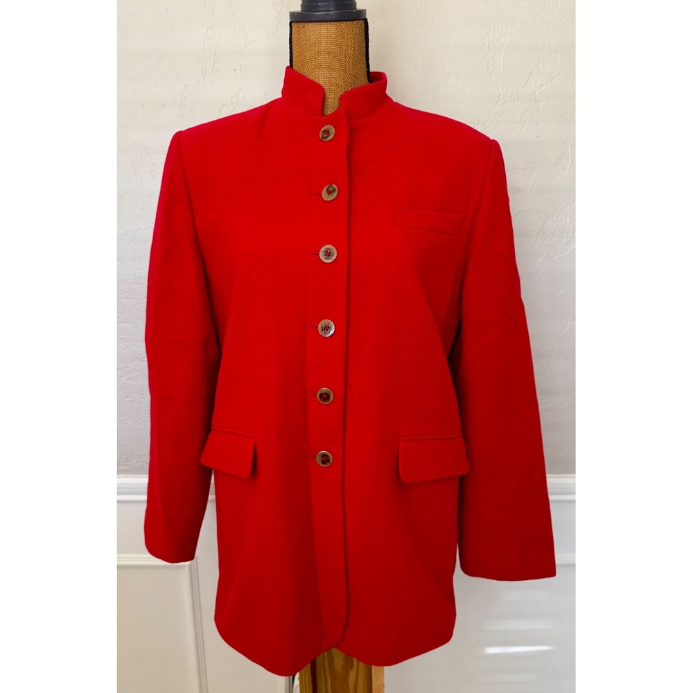Benard Couture Red Wool Mandarin Collar Blazer Jacket Womens Size 6